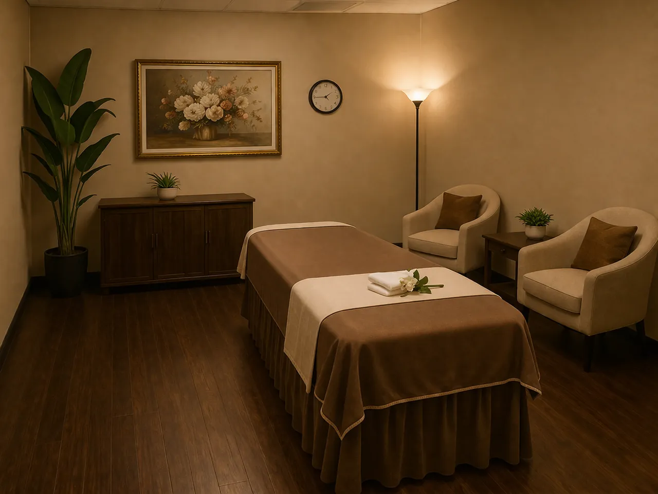 Clean private massage room with warm lamps at Lina Massage Spa in San Diego, CA